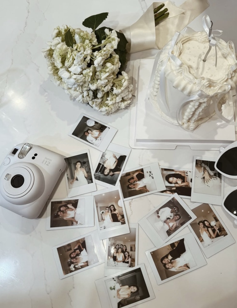 Instax film photos and flowers